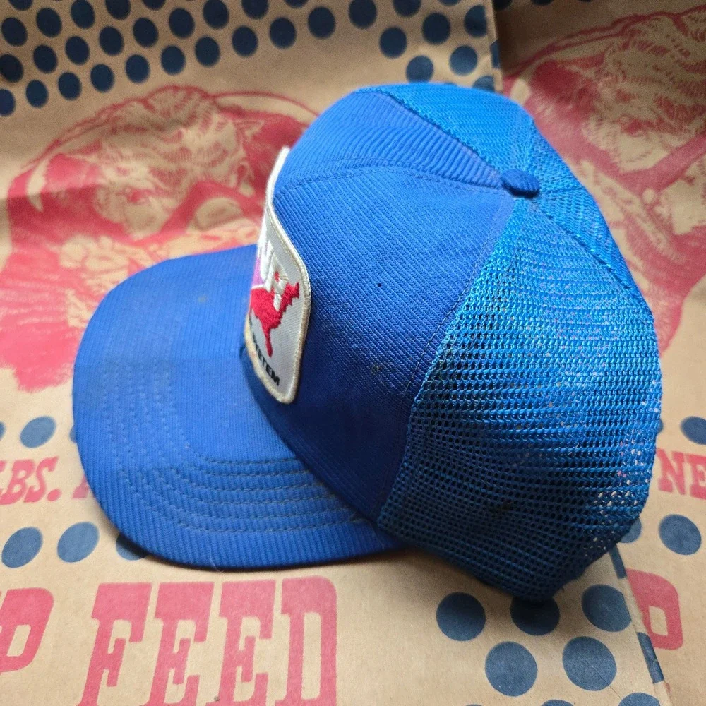 VTG ANR Freight System Trucker Hat Blue GUC OSFA Snapback Mesh Patch Cap USA Map